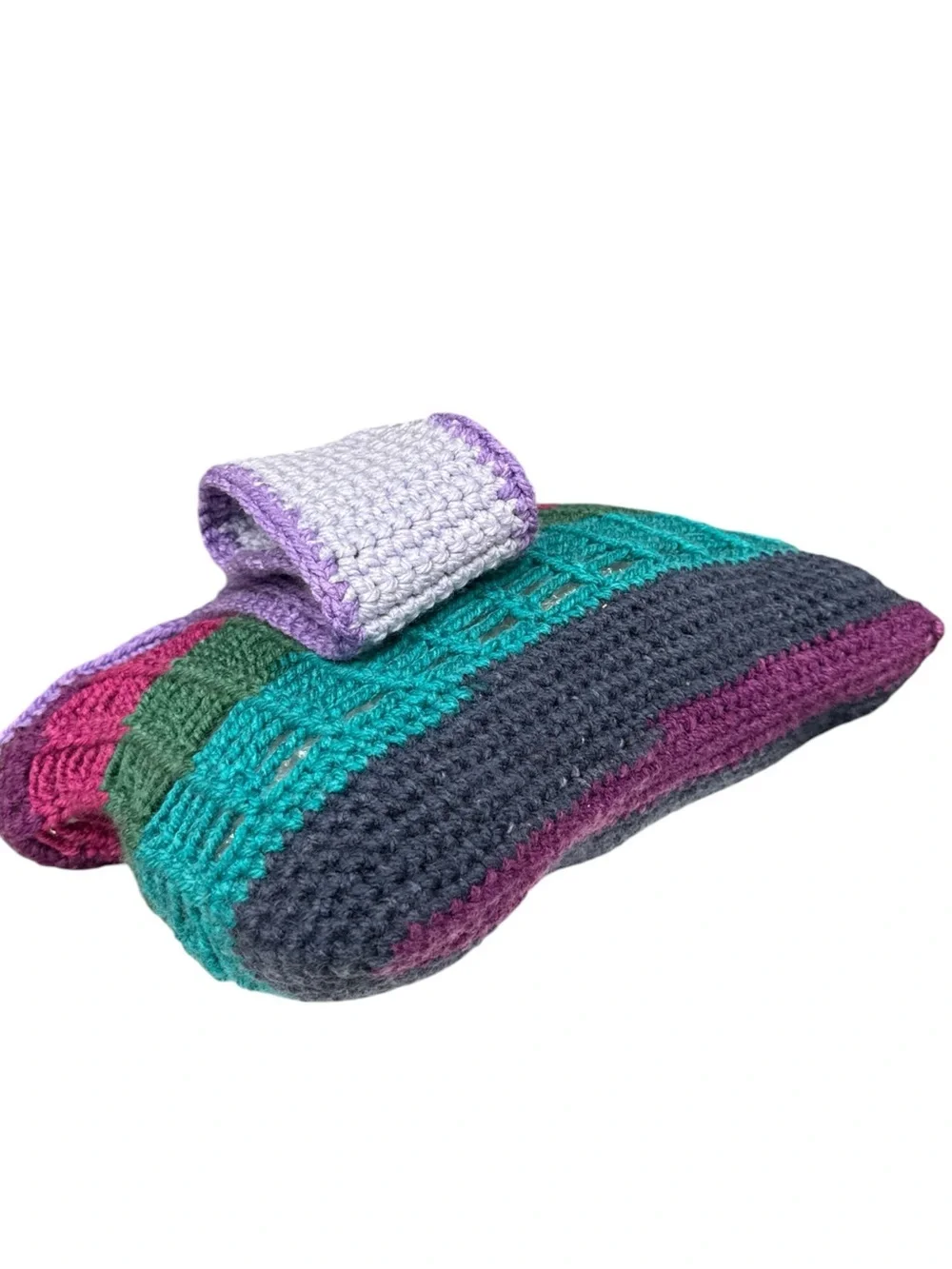 Handmade Crochet Colorblock Market Tote Bag Purple Teal Pink Boho Festival Bag